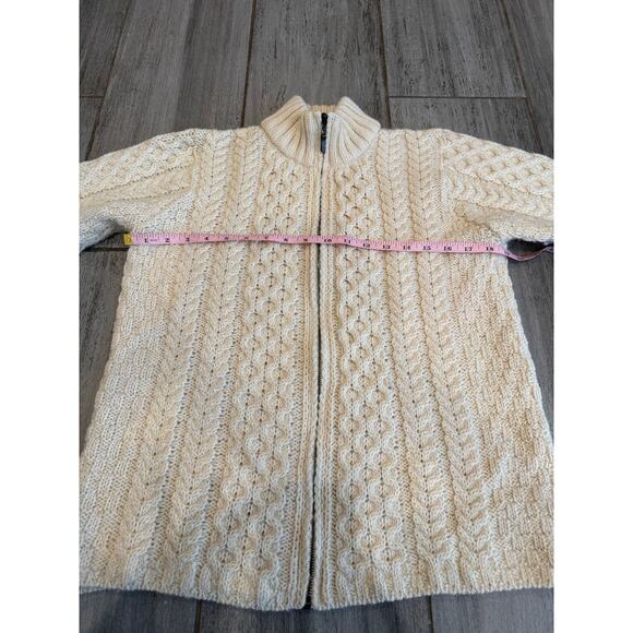 Inis Crafts Fishermens Sweater Womens Medium Cream Cable Knit Merino Wool Zip - Picture 7 of 9